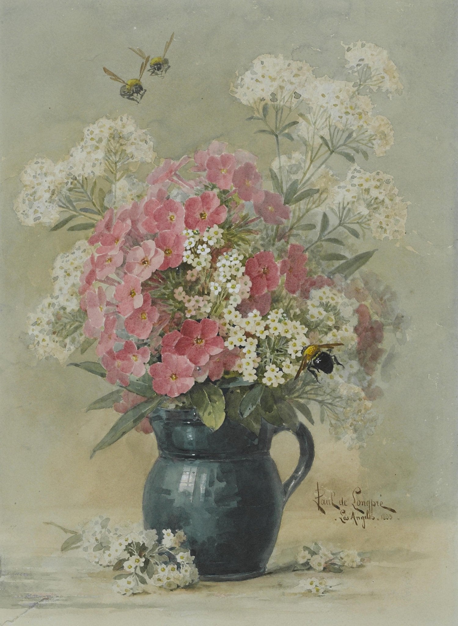 Pink and White Wildflower Bouquet in Ceramic Jug – Floral Oil Painting - Oil Painting Haven