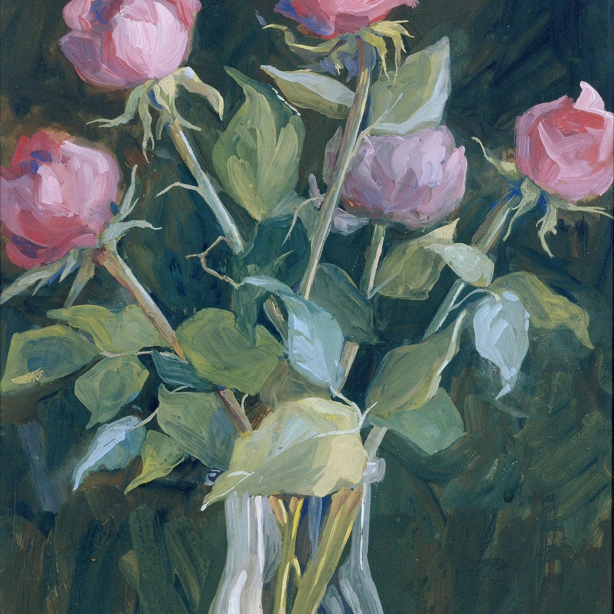 Pink Peonies in Glass Vase Still Life - Floral Oil Painting - Oil Painting Haven