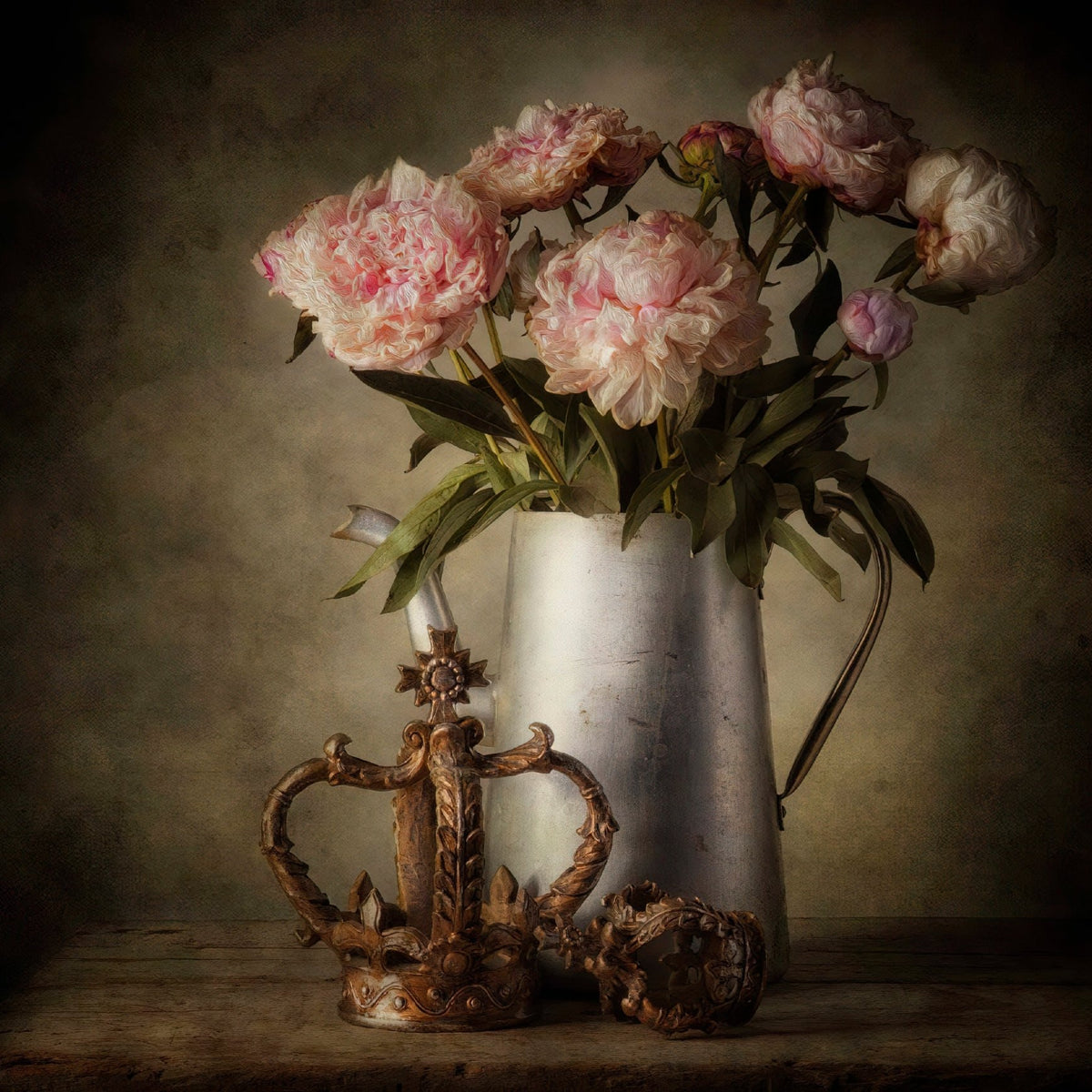 Pink Peonies in Vintage Pitcher Still Life - Floral Oil Painting - Oil Painting Haven