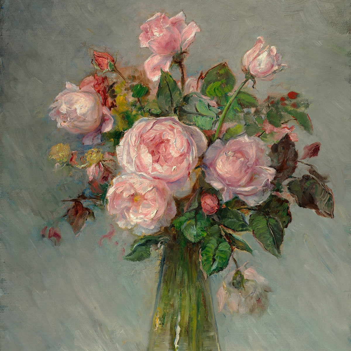 Pink Roses in Glass Vase Still Life - Floral Oil Painting - Oil Painting Haven