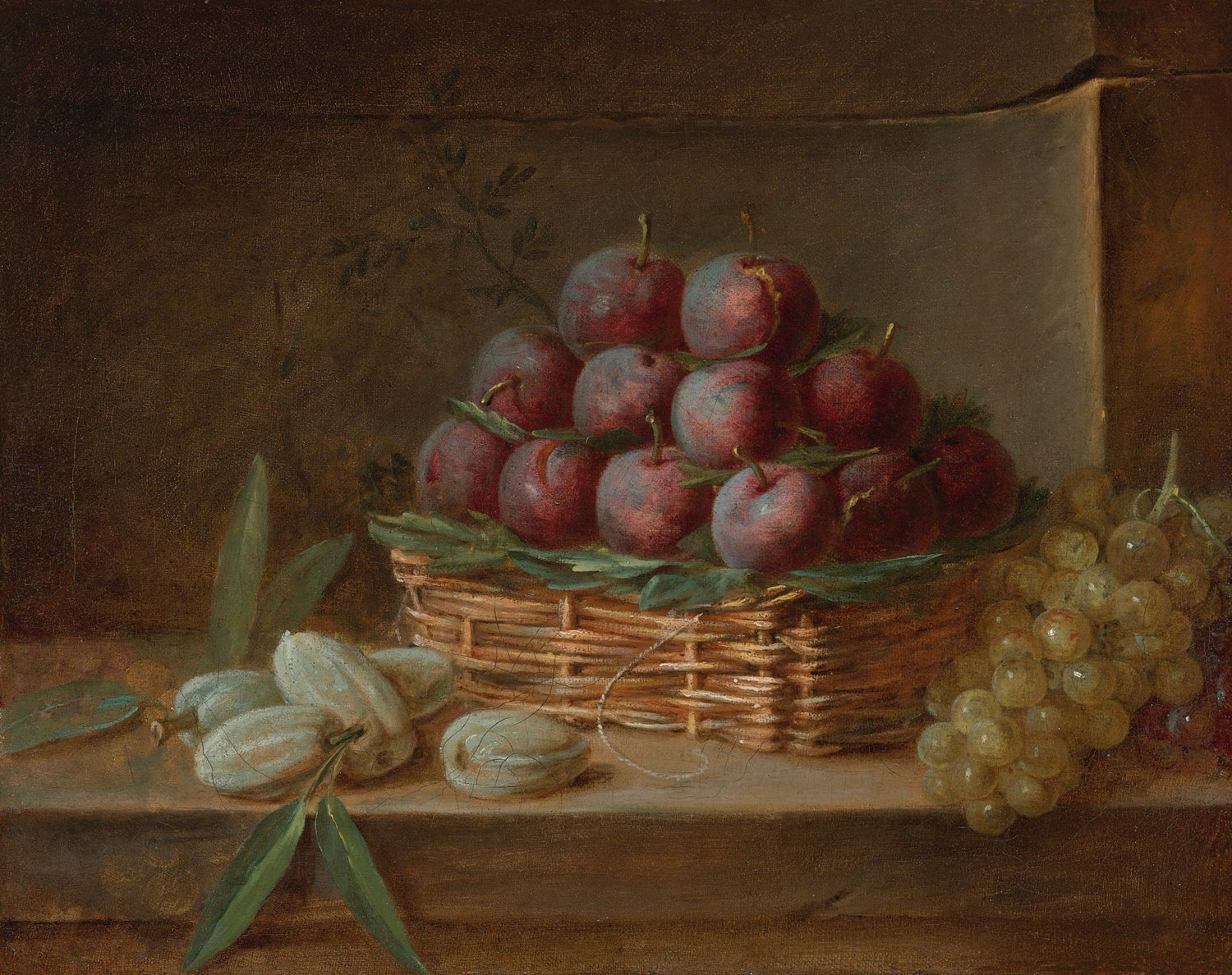 Plums and Grapes in Basket - Still Life Oil Painting - Oil Painting Haven