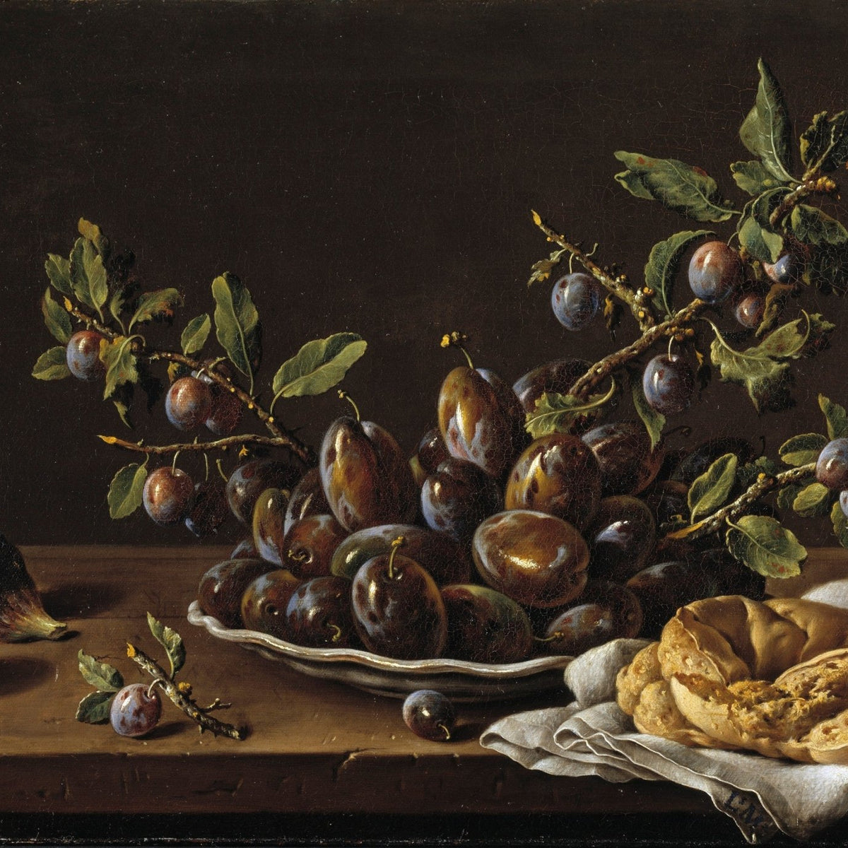 Plums, Figs and Pastries on Table - Still Life Oil Painting - Oil Painting Haven