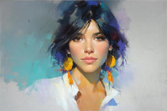 Portrait Woman Yellow Earrings Original Oil Painting For Sale - Oil Painting Haven