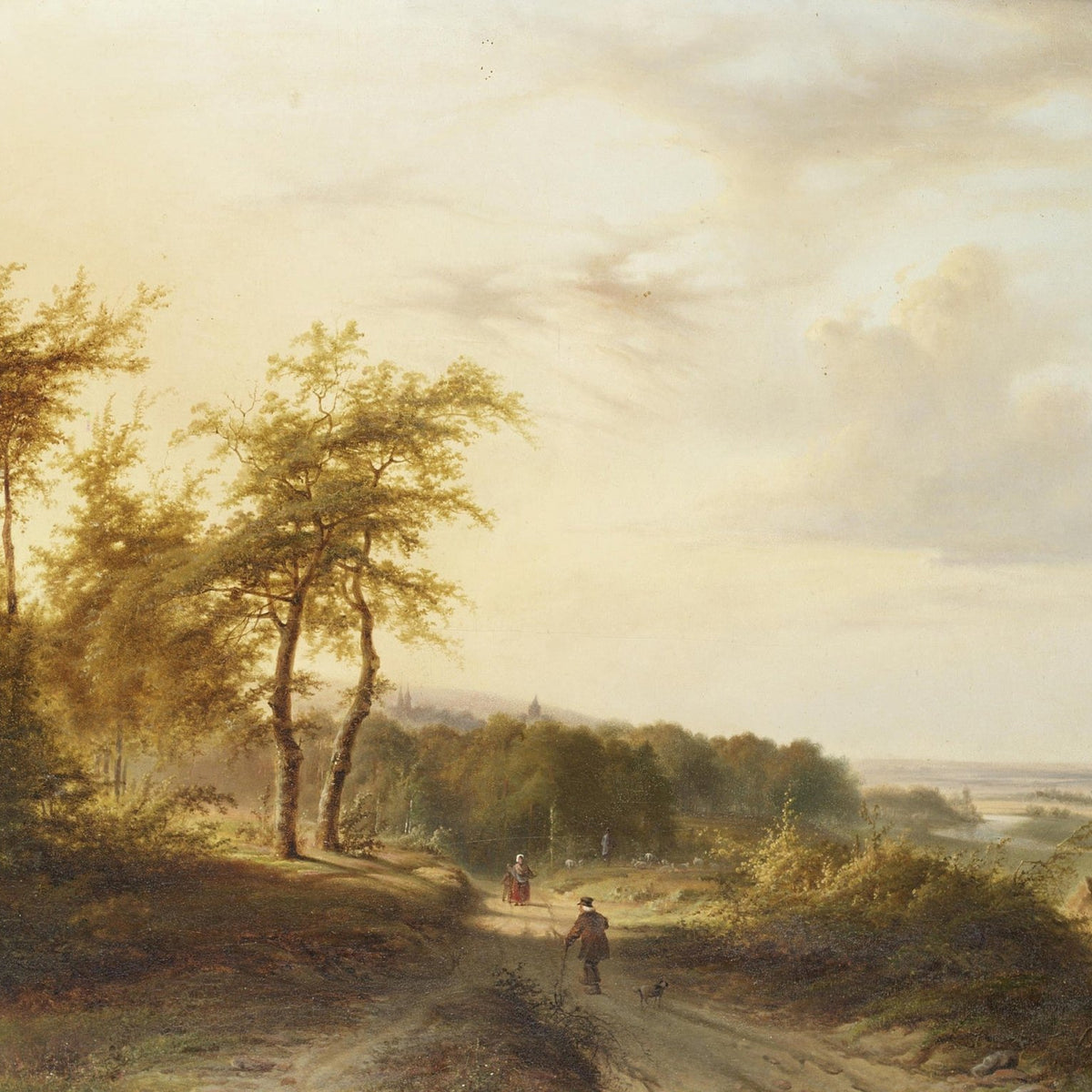 Quiet Country Path, Figures at Dusk – Hand - Painted Landscape Oil Painting - Oil Painting Haven