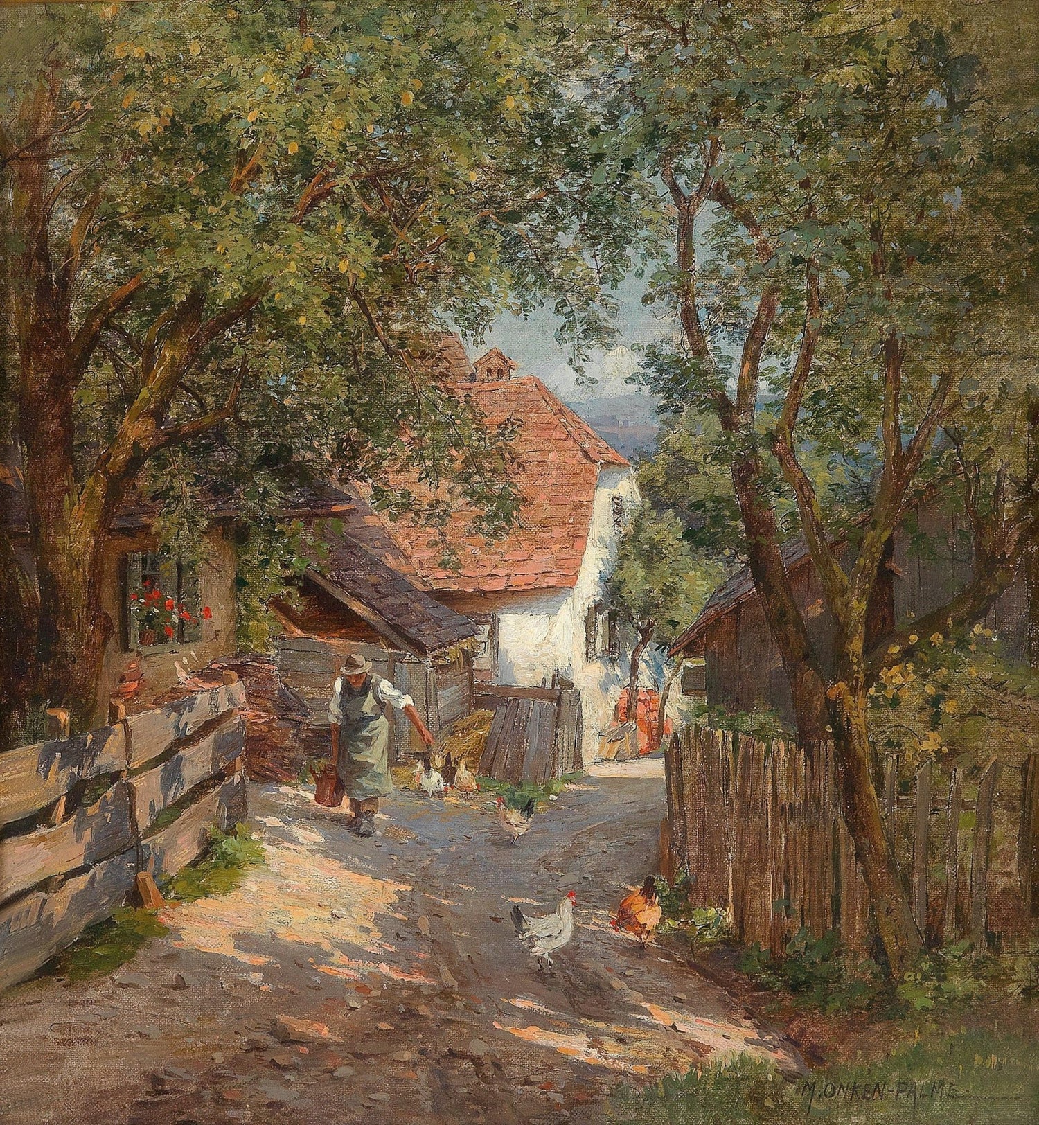 Quiet European Farm Lane with Figures – Landscape Oil Painting - Oil Painting Haven