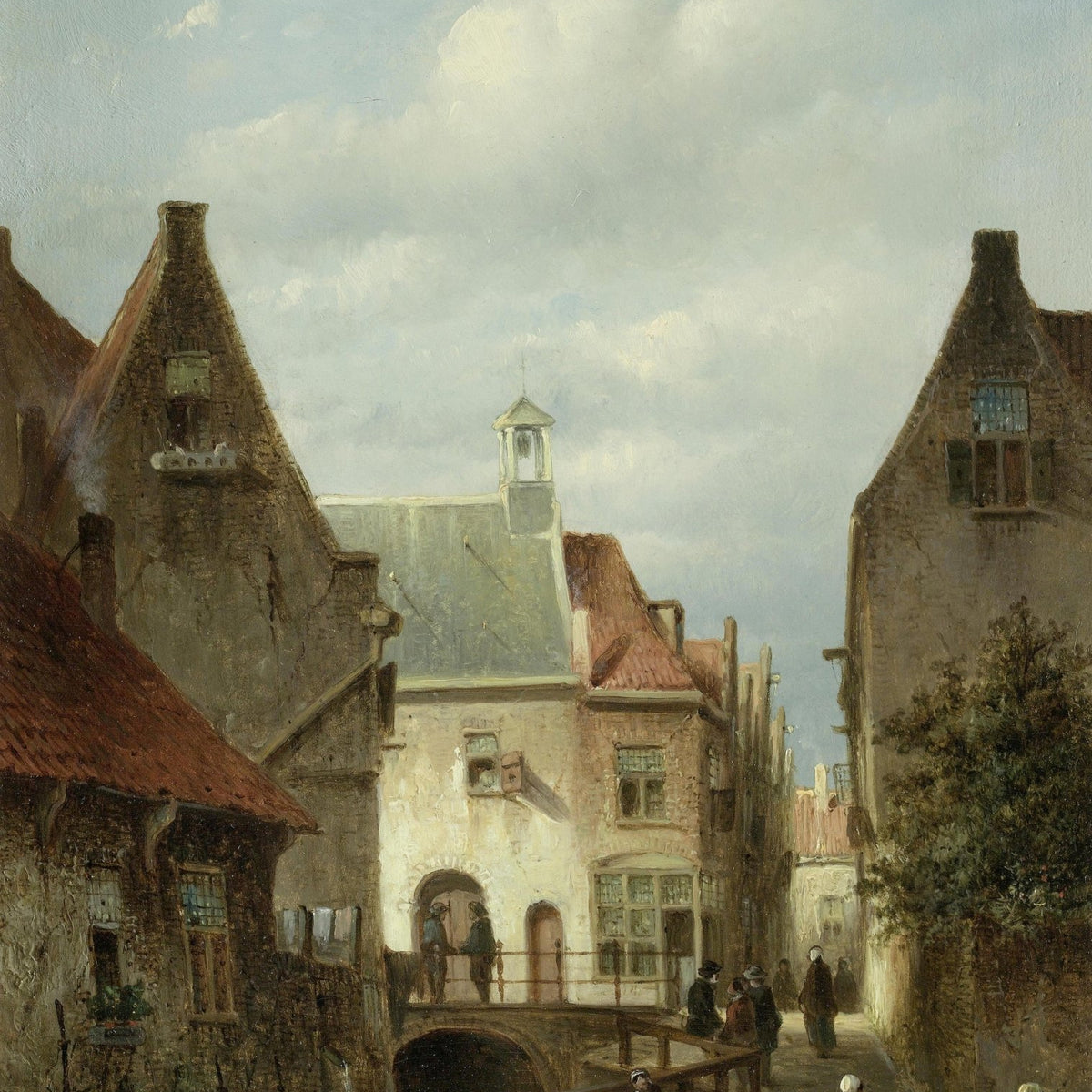 Quiet European Old Town Street Scene – Landscape Oil Painting - Oil Painting Haven