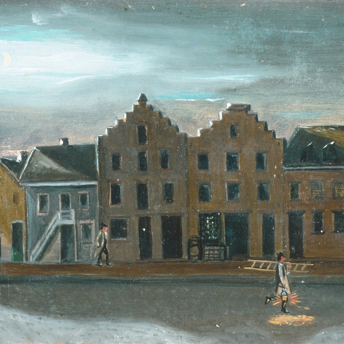 Quiet Evening Street with Old Town Houses - Landscape Oil Painting - Oil Painting Haven