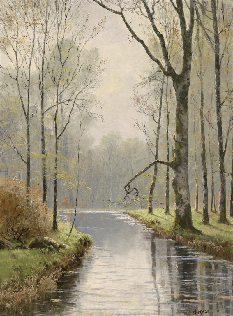Quiet Forest Stream in Early Spring – Hand - Painted Landscape Oil Painting - Oil Painting Haven