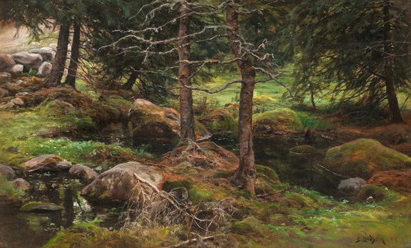 Quiet Forest Stream, Mossy Rocks – Hand - Painted Landscape Oil Painting - Oil Painting Haven