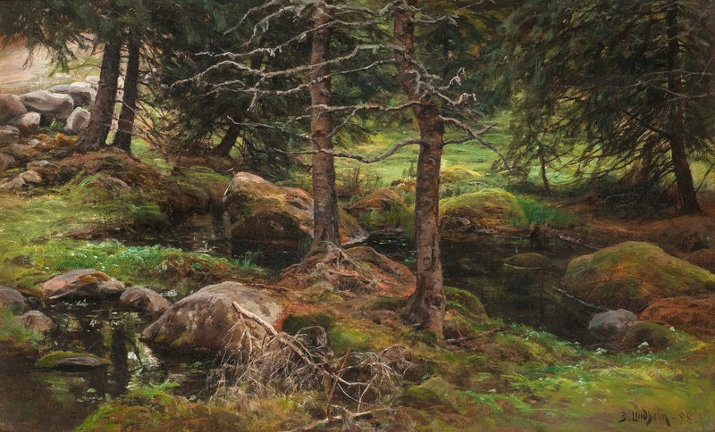 Quiet Forest Stream, Mossy Rocks – Hand - Painted Landscape Oil Painting - Oil Painting Haven