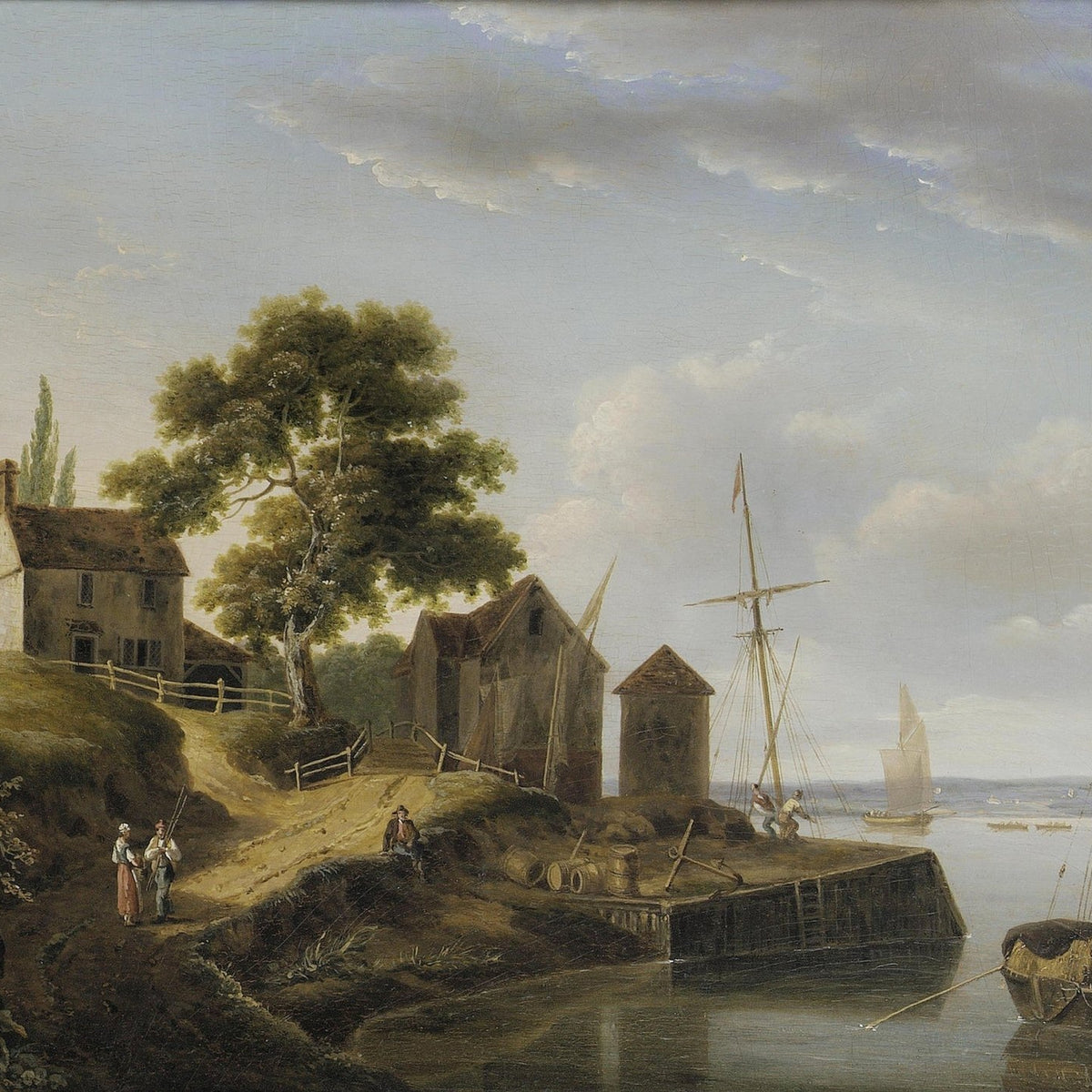 Quiet Harbor Village with Sailing Boats - Landscape Oil Painting - Oil Painting Haven