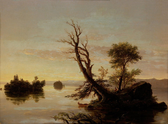 Quiet Lake Island and Old Tree at Sunset - Landscape Oil Painting - Oil Painting Haven