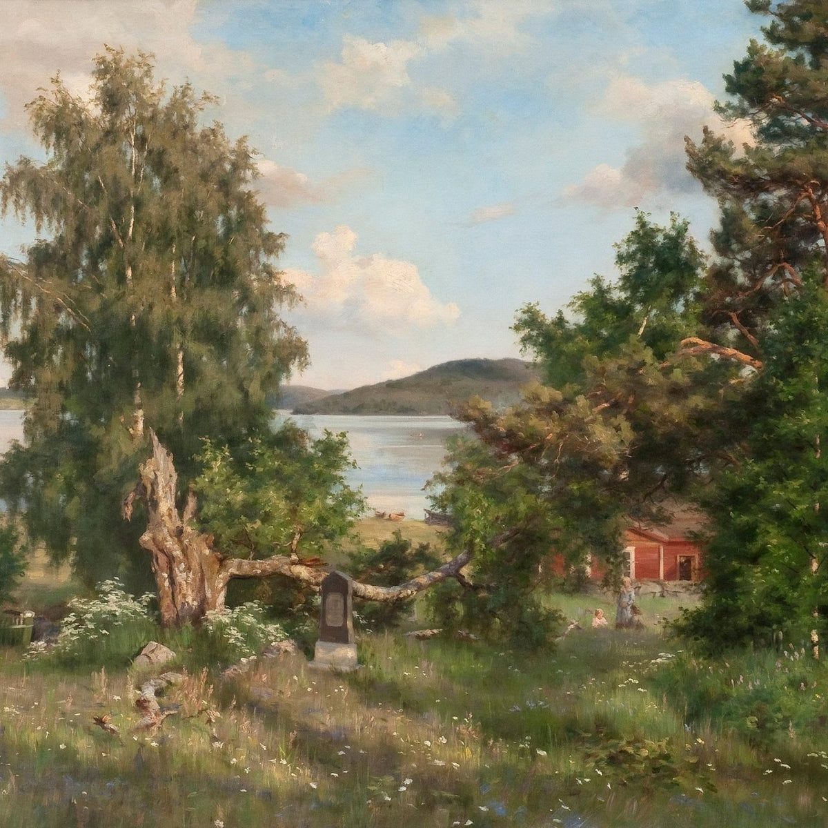 Quiet Lakeside Meadow with Trees – Hand - Painted Landscape Oil Painting - Oil Painting Haven