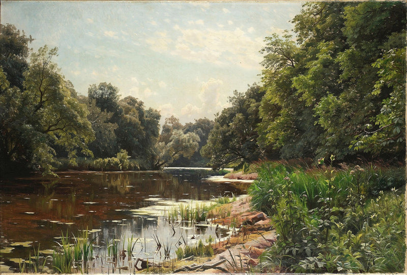 Quiet River Bend with Lush Trees – Landscape Oil Painting - Oil Painting Haven