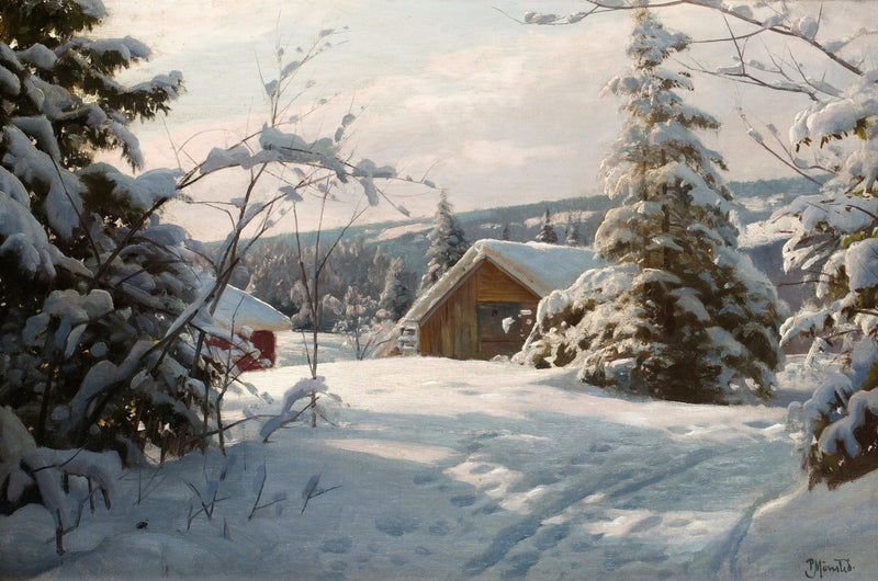 Quiet Snowy Cabin, Winter Forest – Hand - Painted Landscape Oil Painting - Oil Painting Haven
