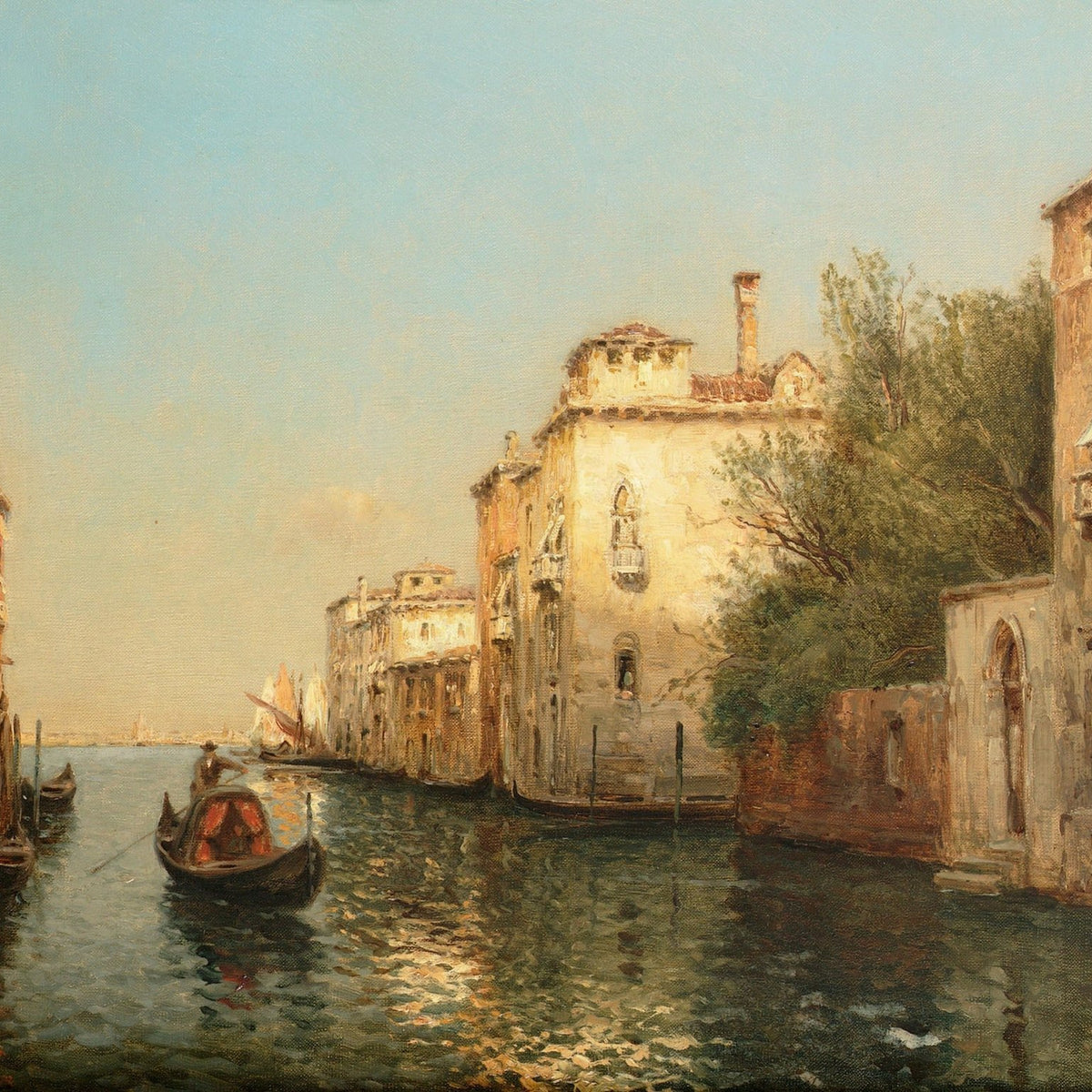 Quiet Venetian Canal with Gondola – Hand - Painted Oil Painting - Oil Painting Haven