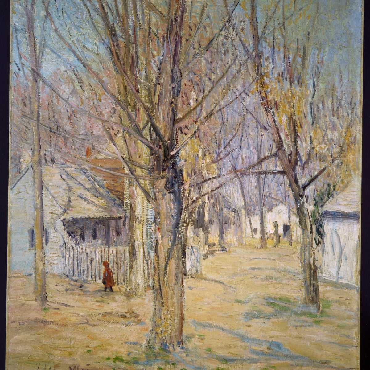 Quiet Village Lane with Bare Trees - Landscape Oil Painting - Oil Painting Haven