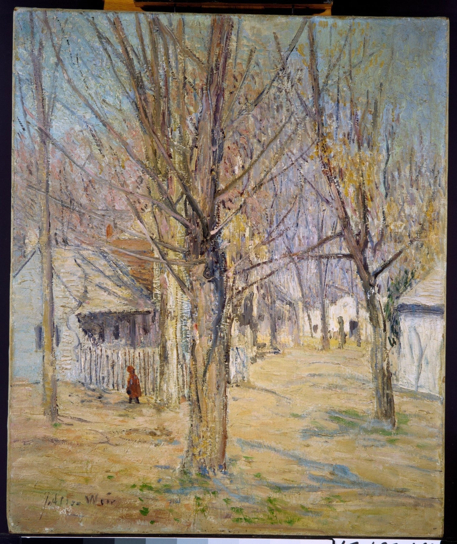 Quiet Village Lane with Bare Trees - Landscape Oil Painting - Oil Painting Haven
