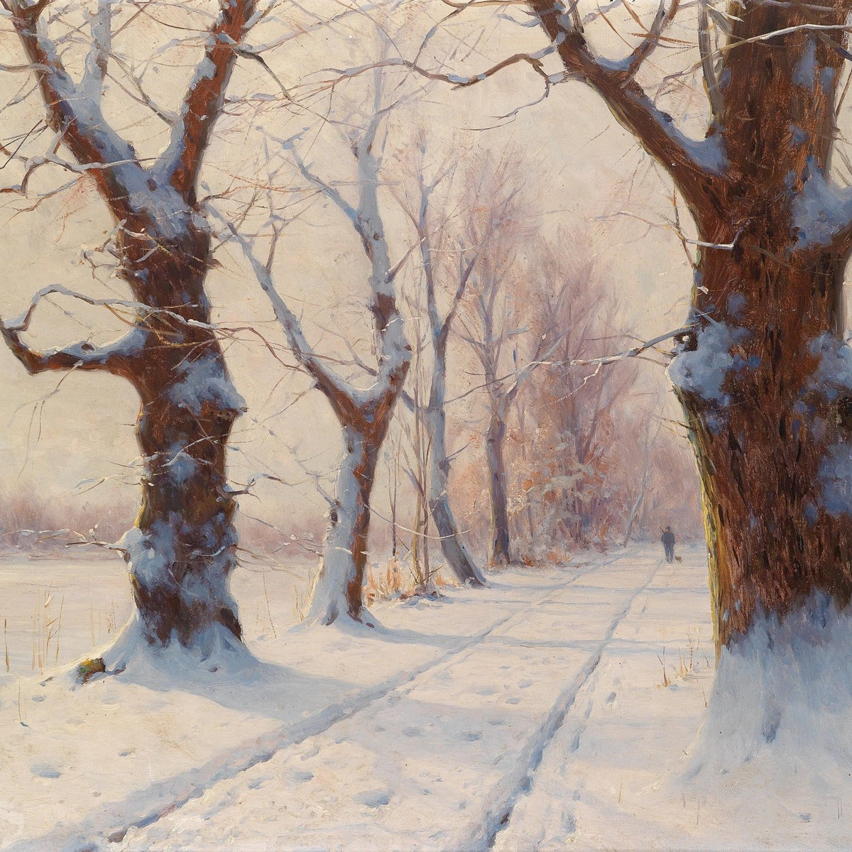 Quiet Winter Path with Snow - Covered Trees - Landscape Oil Painting - Oil Painting Haven