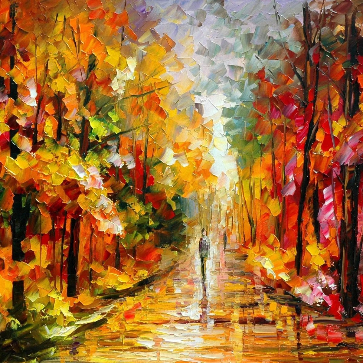 Rainy Forest Abstract Landscape Oil Painting | Path with Figure - Oil Painting Haven