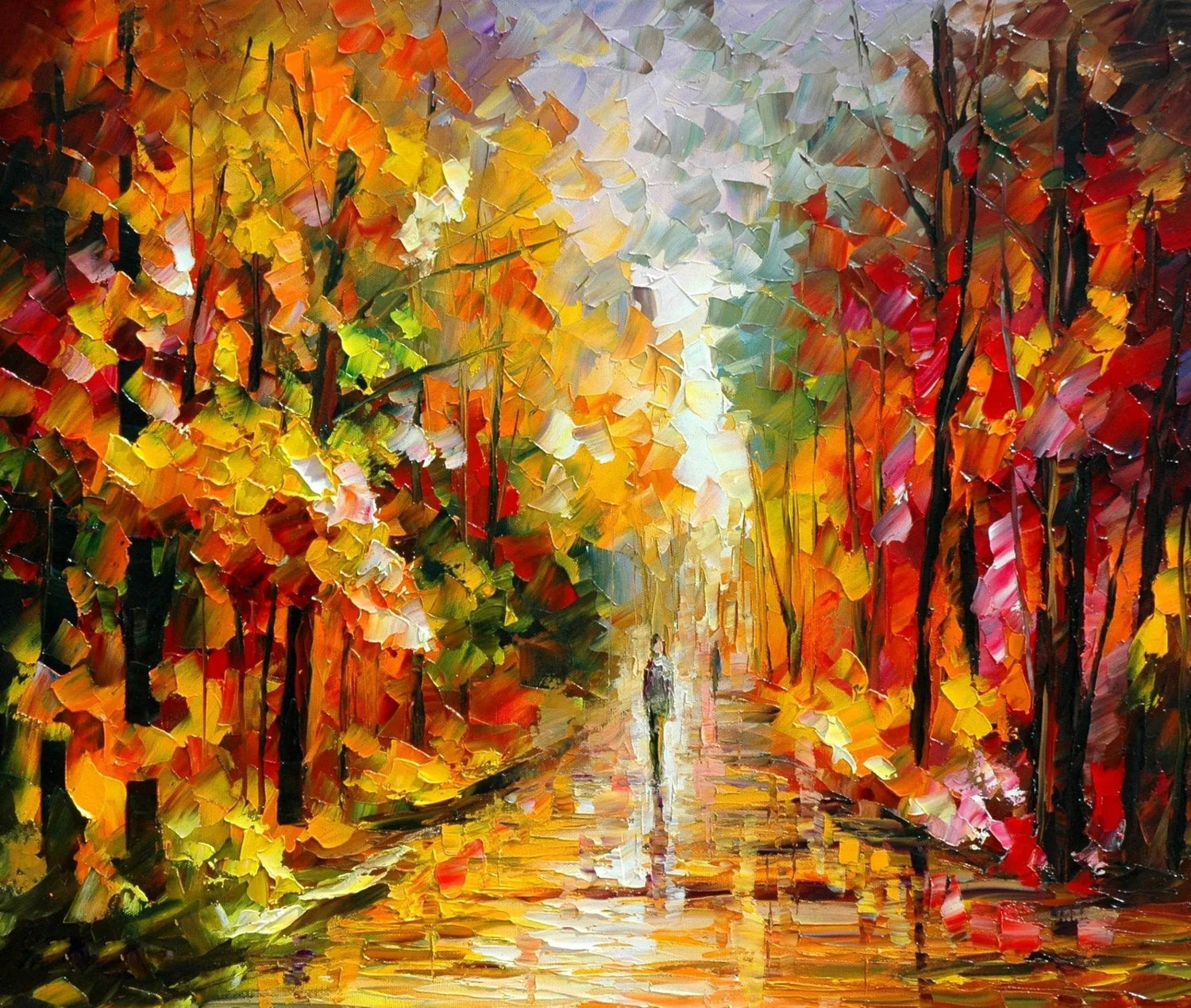Rainy Forest Abstract Landscape Oil Painting | Path with Figure - Oil Painting Haven