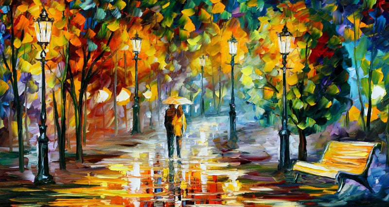 Rainy Park Abstract Landscape Oil Painting | Couple Scene - Oil Painting Haven