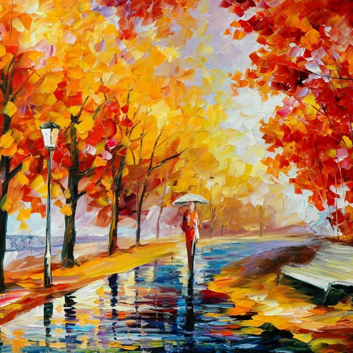 Rainy Path Abstract Landscape Oil Painting | Autumn Figure - Oil Painting Haven