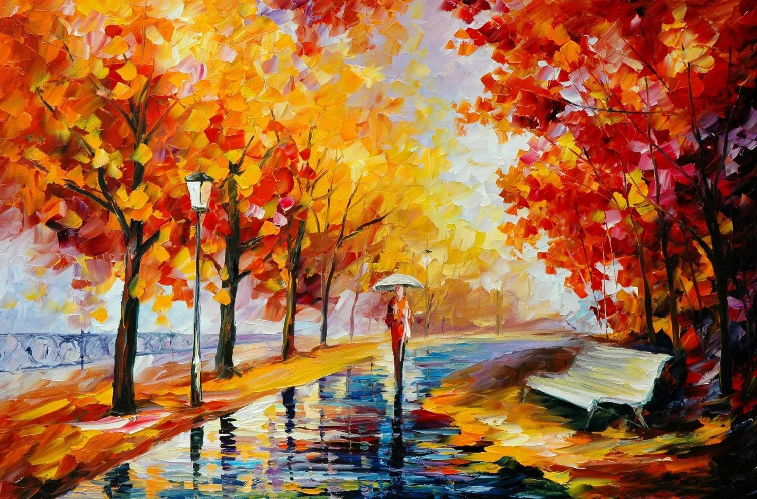 Rainy Path Abstract Landscape Oil Painting | Autumn Figure - Oil Painting Haven