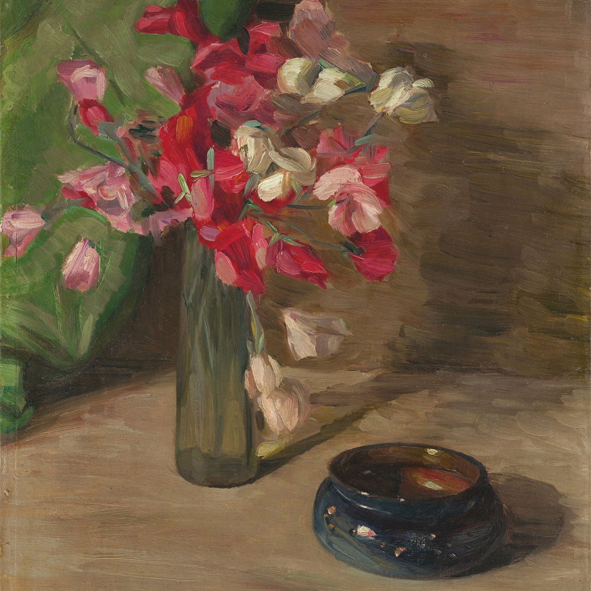 Red and White Blossoms in Vase Still Life - Floral Oil Painting - Oil Painting Haven