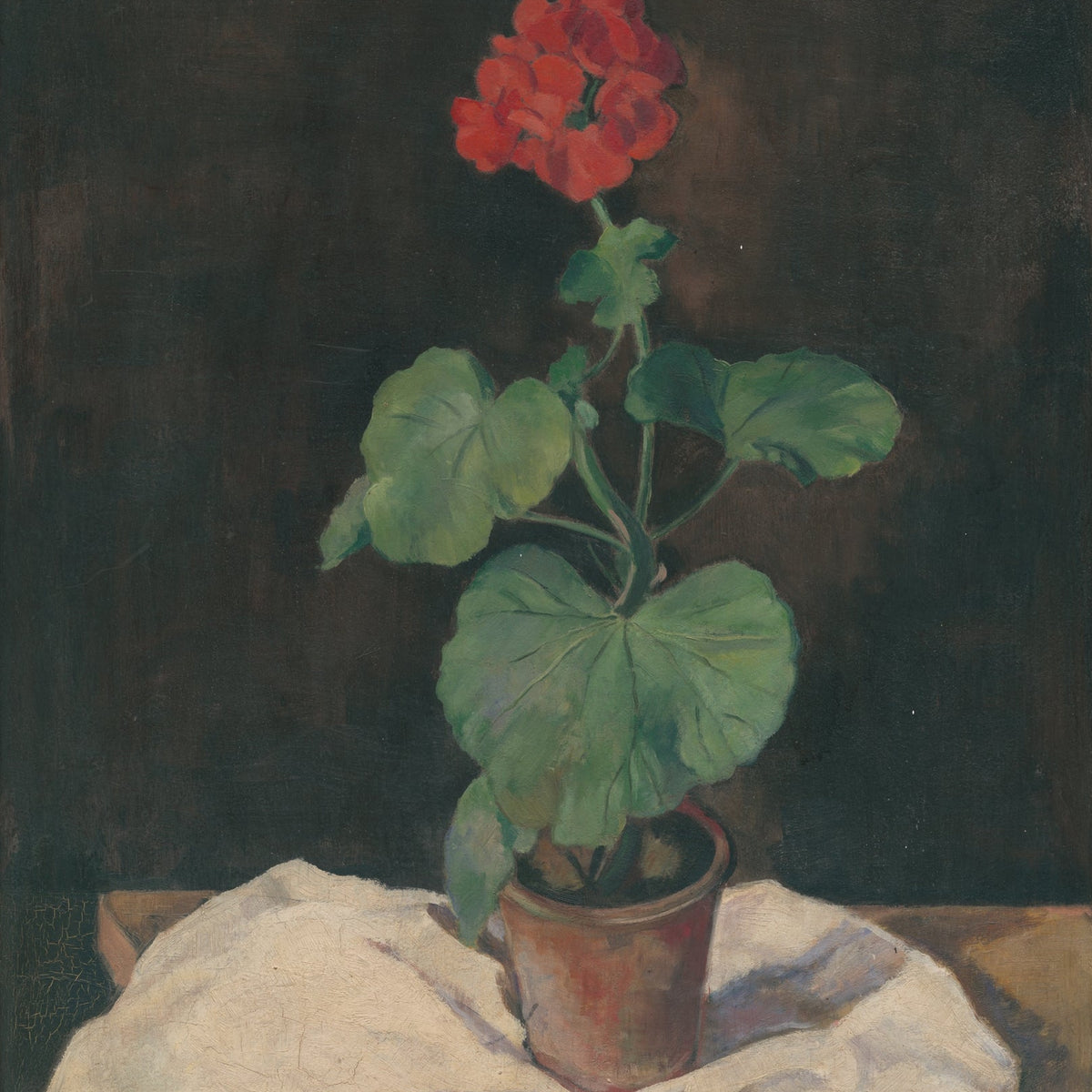 Red Geranium in Clay Pot Still Life Canvas - Floral Oil Painting - Oil Painting Haven