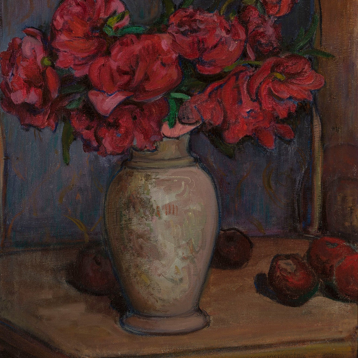 Red Peonies in Ceramic Vase Still Life Art - Floral Oil Painting - Oil Painting Haven