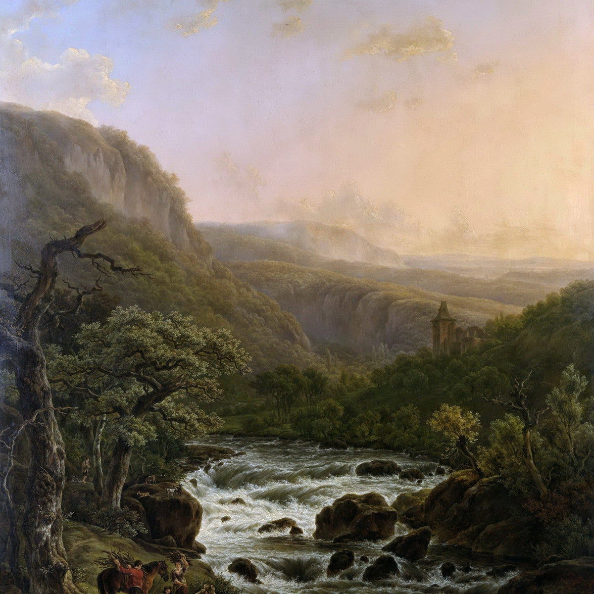 Hand-painted river in the ardennes at sunset landscape oil painting on canvas