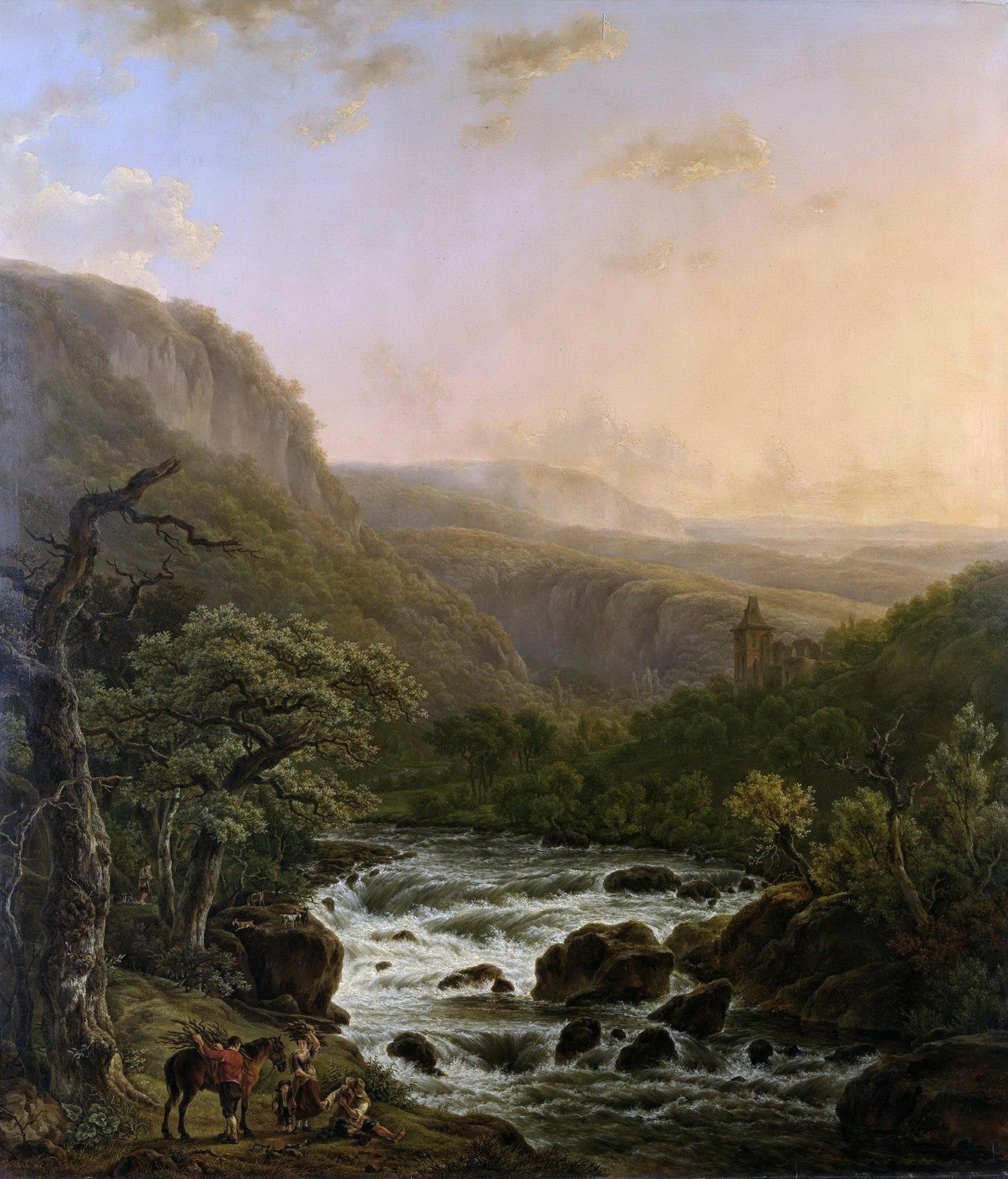 Hand-painted river in the ardennes at sunset landscape oil painting on canvas