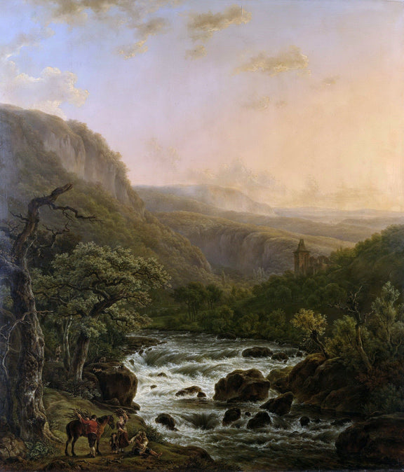 Hand-painted river in the ardennes at sunset landscape oil painting on canvas