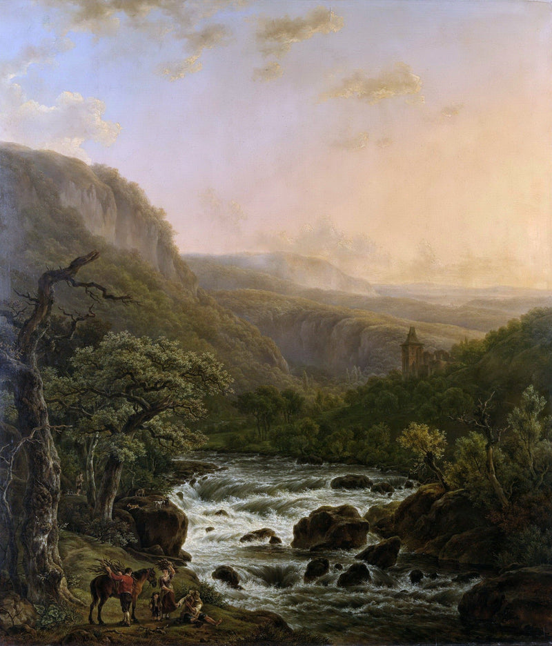 Hand-painted river in the ardennes at sunset landscape oil painting on canvas