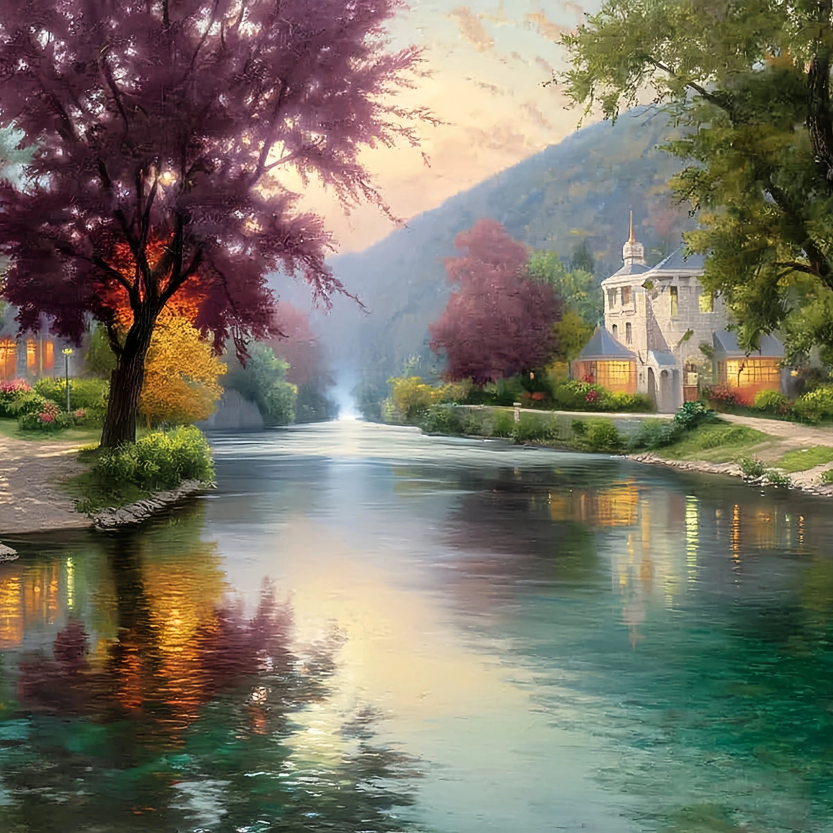 River Manor Landscape Original Oil Painting For Sale - Oil Painting Haven