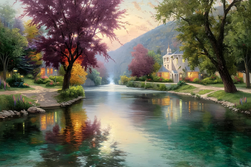 River Manor Landscape Original Oil Painting For Sale - Oil Painting Haven