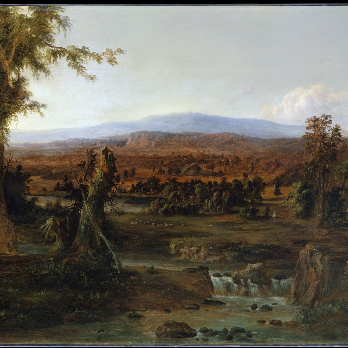 River Valley Landscape with Waterfall and Forest - Landscape Oil Painting - Oil Painting Haven
