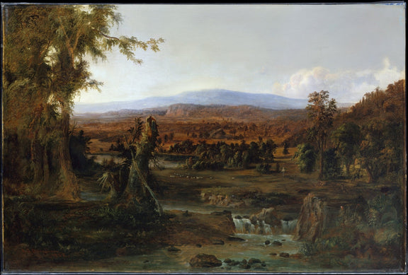 River Valley Landscape with Waterfall and Forest - Landscape Oil Painting - Oil Painting Haven