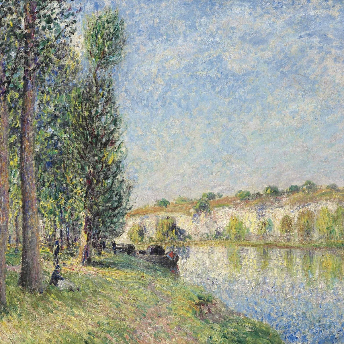 Riverbank Trees and Cliffs in Soft Light - Landscape Oil Painting - Oil Painting Haven