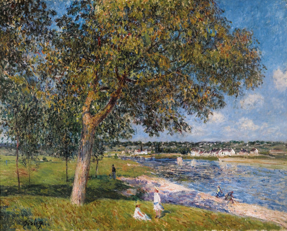 Riverside Trees and Summer Village View - Landscape Oil Painting - Oil Painting Haven
