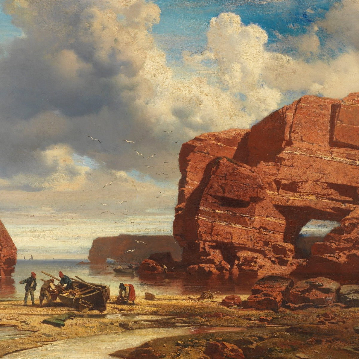 Rocky Coastal Cliffs with Fishermen and Sea – Landscape Oil Painting - Oil Painting Haven