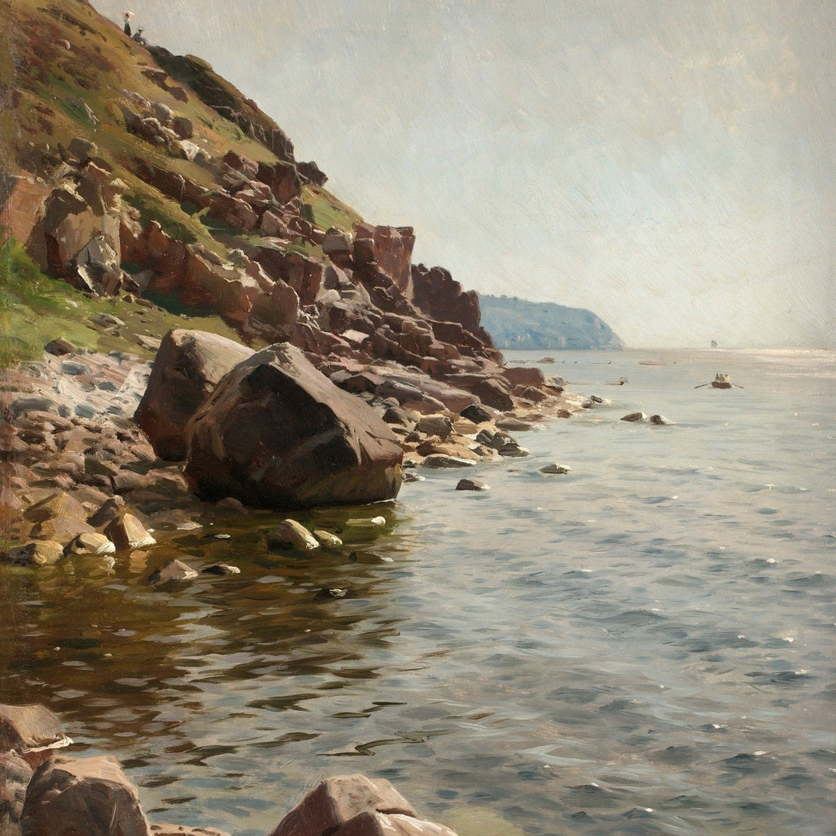 Rocky Coastal Shoreline at Low Tide – Hand - Painted Landscape Oil Painting - Oil Painting Haven