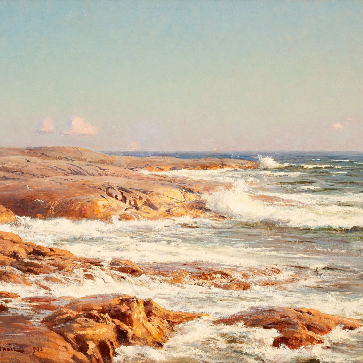 Rocky Coastline, Breaking Waves – Hand - Painted Landscape Oil Painting - Oil Painting Haven