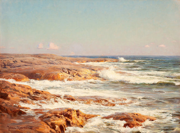 Rocky Coastline, Breaking Waves – Hand - Painted Landscape Oil Painting - Oil Painting Haven