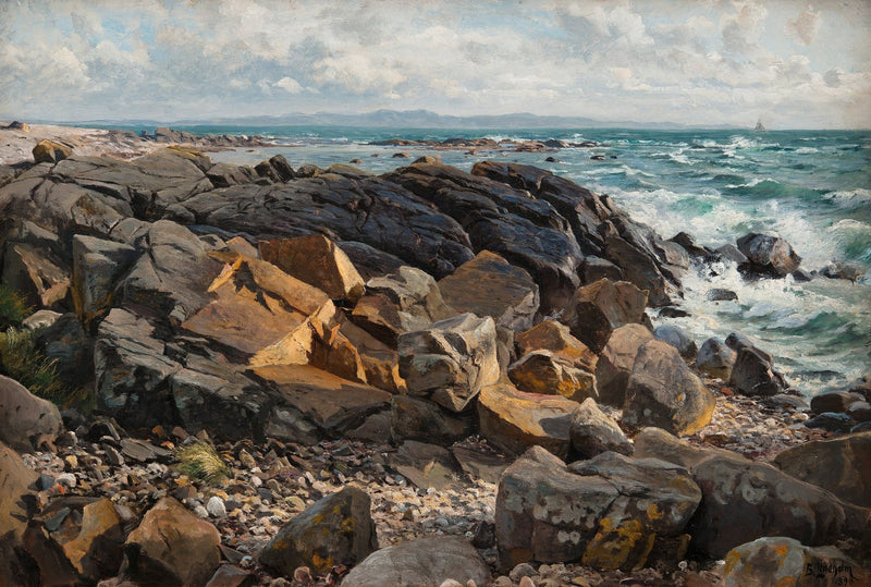 Rocky Coastline with Crashing Waves – Landscape Oil Painting - Oil Painting Haven