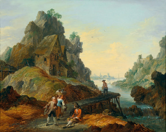 Rocky River Passage with Figures and Cottage – Landscape Oil Painting - Oil Painting Haven