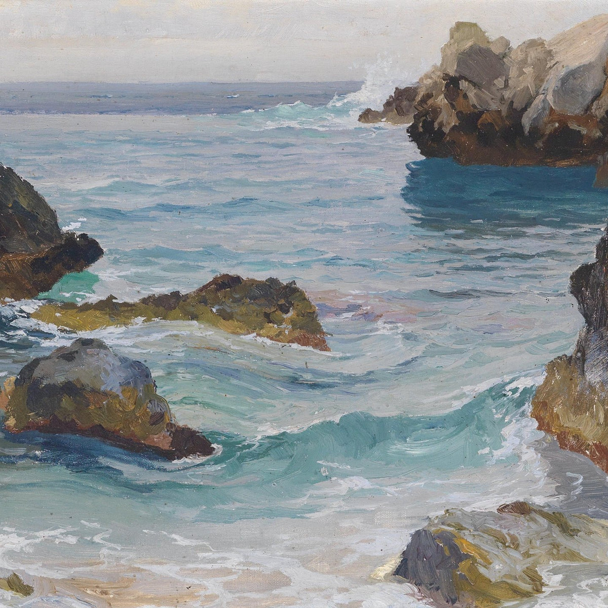Rocky Seascape Waves | Hand - Painted Coastal Oil Painting - Oil Painting Haven