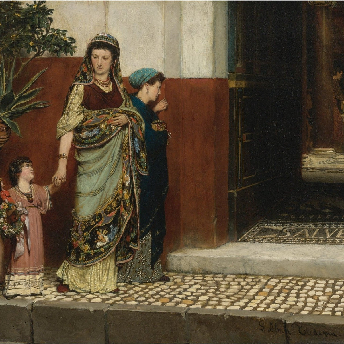 Roman Women and Child at Temple Entrance - People Oil Painting - Oil Painting Haven