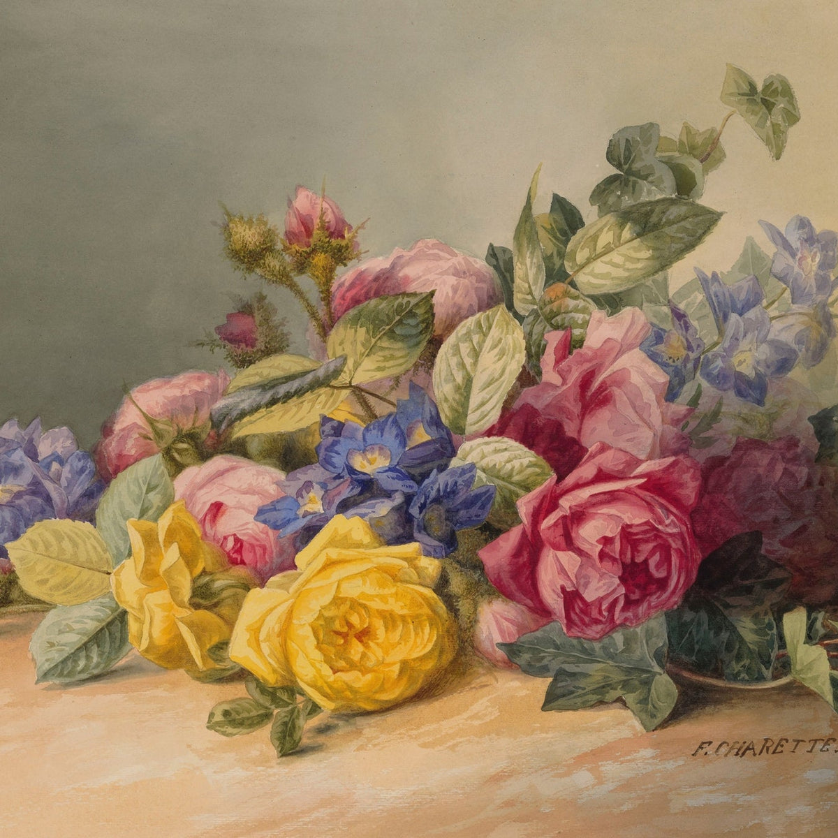 Romantic Roses and Wildflowers Bouquet Still Life - Floral Oil Painting - Oil Painting Haven